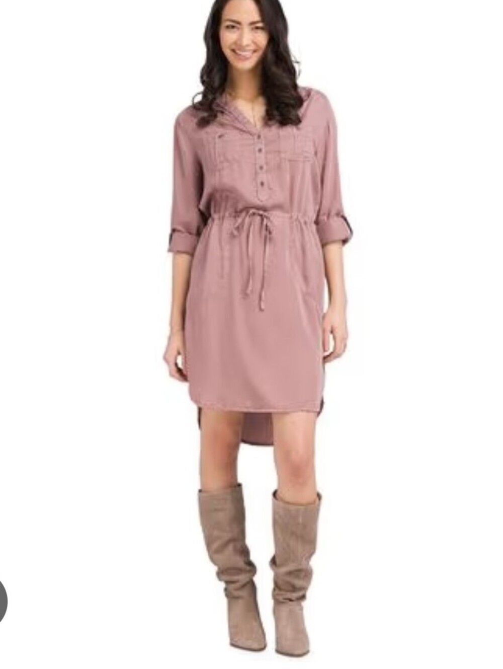 PrAna The Abbey Dress Relaxed Roll-Sleeve Longsleeve in Dusty Mauve Medium